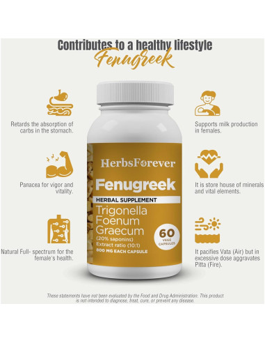 Fenogreco HerbsForever - Extracto 800 mg, 60 Cápsulas Vegetales