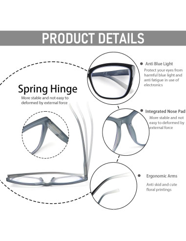 Gafas de lectura DXYXYO para mujeres, 3 pares, bloqueo luz azul