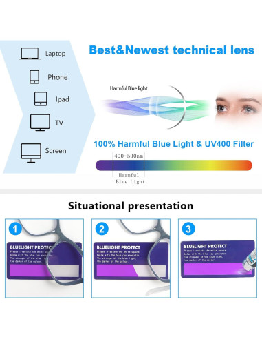 Gafas de lectura DXYXYO para mujeres, 3 pares, bloqueo luz azul