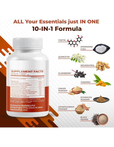 Suplemento Fisetina NuraFuse 150 Cápsulas Antienvejecimiento