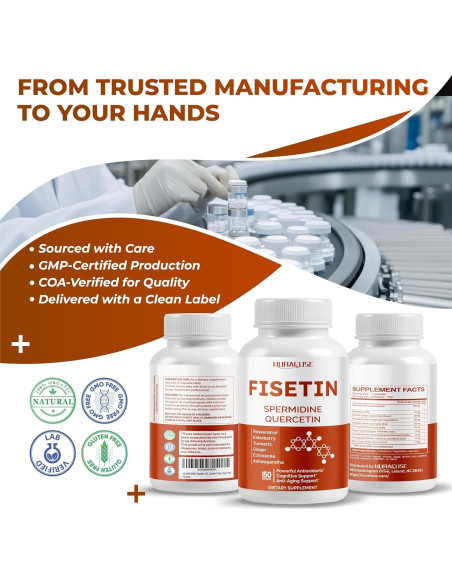 Suplemento Fisetina NuraFuse 150 Cápsulas Antienvejecimiento