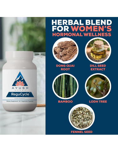 Suplemento Ayush Herbs Regu-Cycle 60 Cápsulas Vegetarianas - Equilibrio Hormonal Femenino