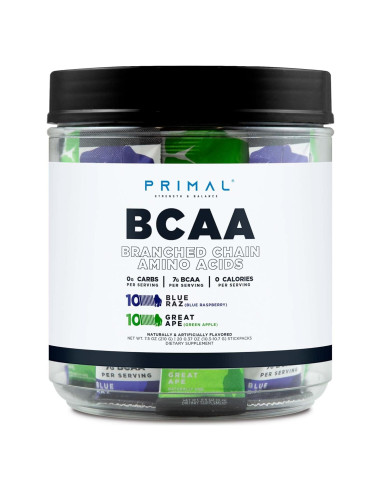 Paquete Variedad BCAA Primal 20 Stickpacks 7g Sabor Frambuesa y Manzana