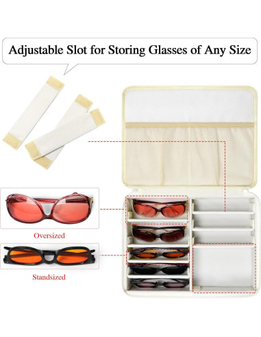 Estuche Organizador de Gafas Bukere Beige, 12 Compartimentos Ajustables