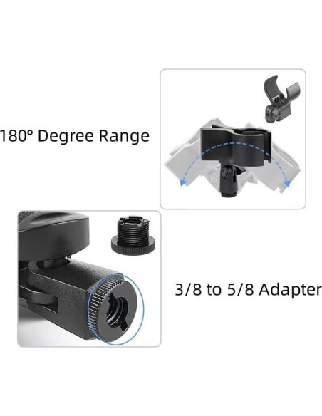 2 Clips de Soporte para Micrófono con Adaptadores 5/8" a 3/8"