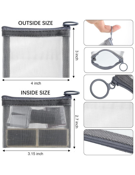 Bolsas de Malla con Cremallera Frienda - 10 Pcs Mini Cosméticos 7.62x10.16cm Gris