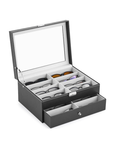 Organizador de Gafas CO-Z de Cuero PU con Cerradura y 16 Compartimentos