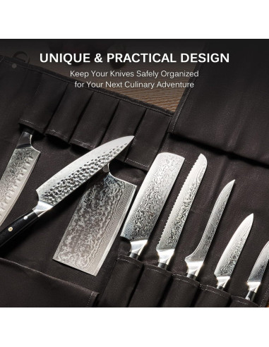 Bolsa de cuchillos KYOKU negra, 10 ranuras, cuero y lona