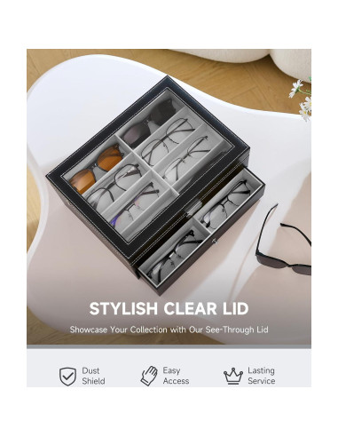 Organizador de Gafas CO-Z de Cuero PU con Cerradura y 16 Compartimentos