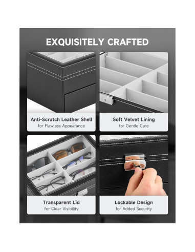 Organizador de Gafas CO-Z de Cuero PU con Cerradura y 16 Compartimentos