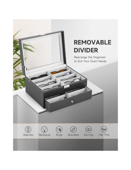 Organizador de Gafas CO-Z de Cuero PU con Cerradura y 16 Compartimentos