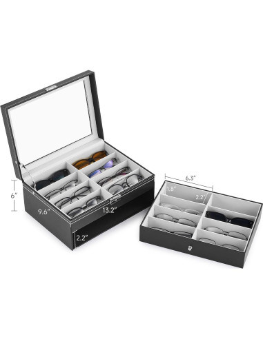 Organizador de Gafas CO-Z de Cuero PU con Cerradura y 16 Compartimentos