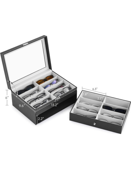 Organizador de Gafas CO-Z de Cuero PU con Cerradura y 16 Compartimentos