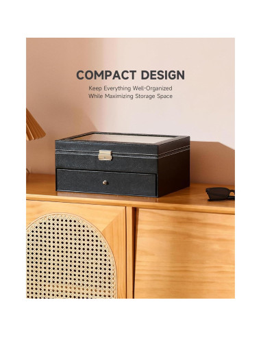 Organizador de Gafas CO-Z de Cuero PU con Cerradura y 16 Compartimentos