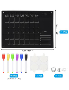 Calendario Magnético Acrílico PATIKIL 42x30 cm Negro con Marcadores 2