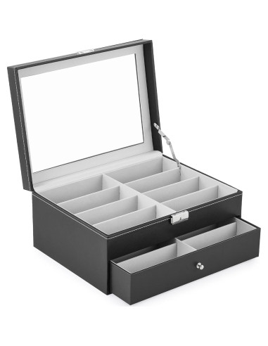 Organizador de Gafas CO-Z de Cuero PU con Cerradura y 16 Compartimentos