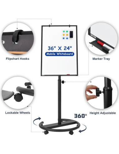 Pizarra Blanca Móvil Tankee 91x61 cm Ajustable en Altura