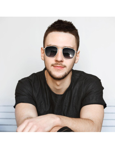 Gafas de sol aviador TR90 polarizadas UV400 marco metal gris