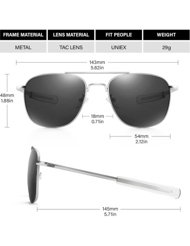 Gafas de sol aviador TR90 polarizadas UV400 marco metal gris
