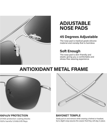 Gafas de sol aviador TR90 polarizadas UV400 marco metal gris Gafas de sol aviador TR90 polarizadas UV400 marco metal gris