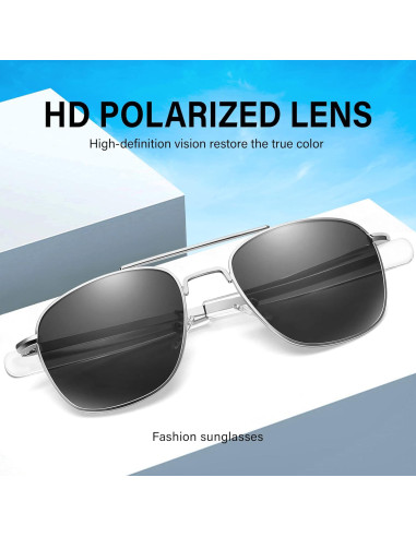 Gafas de sol aviador TR90 polarizadas UV400 marco metal gris