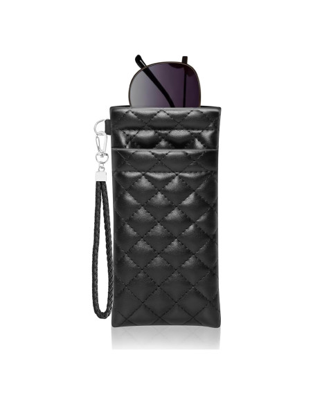 Estuche Doble para Gafas de Cuero Negro con Cierre Seguro