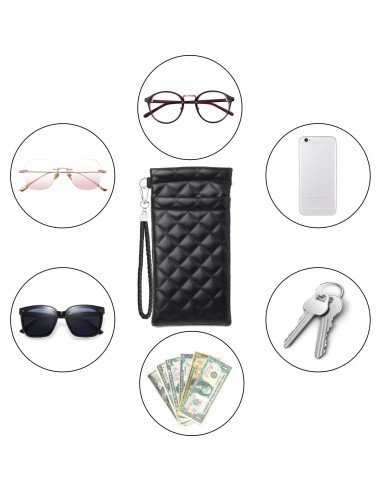 Estuche Doble para Gafas de Cuero Negro con Cierre Seguro