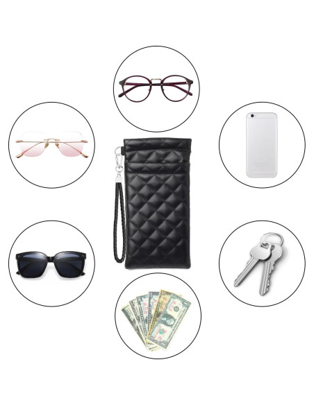 Estuche Doble para Gafas de Cuero Negro con Cierre Seguro