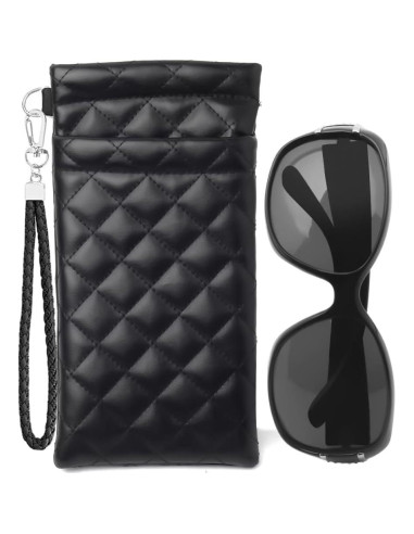 Estuche Doble para Gafas de Cuero Negro con Cierre Seguro