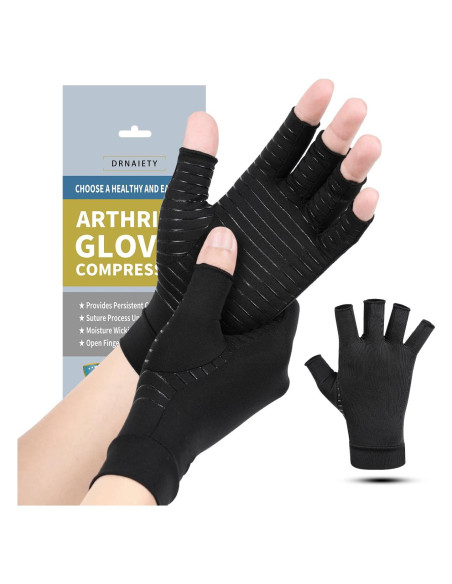 Guantes de Artritis de Cobre DRNAIETY - Compresión Sin Dedos S