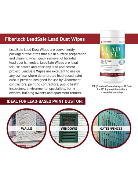 Toallitas Fiberlock LeadSafe para polvo de plomo, 90 unidades