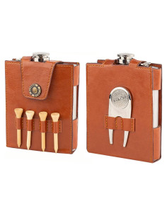 Juego de Regalo Frasco de Golf RE GOODS 207ml con Estuche de Cuero