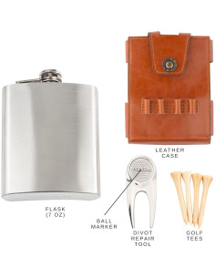 Juego de Regalo Frasco de Golf RE GOODS 207ml con Estuche de Cuero 2