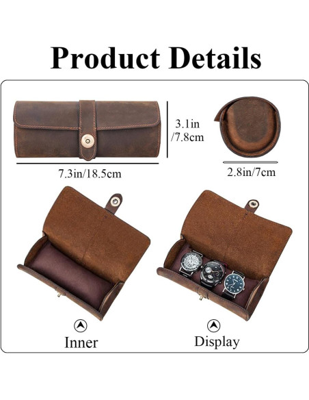 Estuche de Reloj de Cuero Genuino Acidea para 3 Relojes