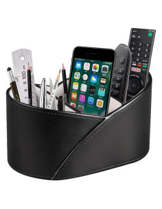 Soporte de Control Remoto Fanousy de Cuero PU Negro 3 Compartimentos