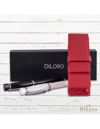 Estuche de Cuero DiLoro Doble para Plumas Rojo 150mm