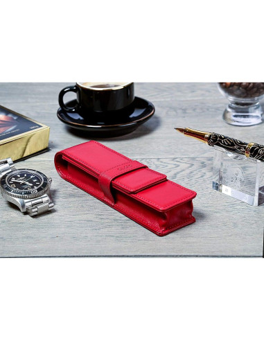 Estuche de Cuero DiLoro Doble para Plumas Rojo 150mm