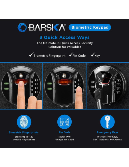 Caja Fuerte Biométrica Barska AX12840 con Teclado Digital 39x40x22 cm