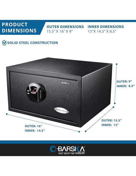 Caja Fuerte Biométrica Barska AX12840 con Teclado Digital 39x40x22 cm