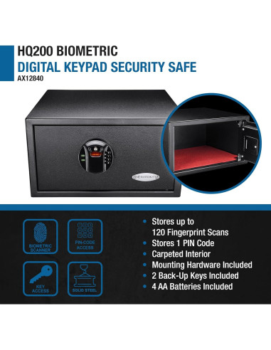 Caja Fuerte Biométrica Barska AX12840 con Teclado Digital 39x40x22 cm