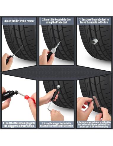 Kit de Reparación de Neumáticos Landhoow 7 Piezas con Herramientas