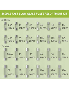 Kit de Fusibles de Vidrio Rápido Estallido 360 Piezas 250V 2