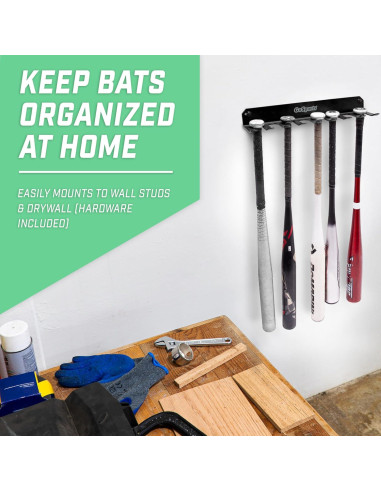 Estante Colgante para Bate de Béisbol GoSports - Capacidad 16 Bates - Negro