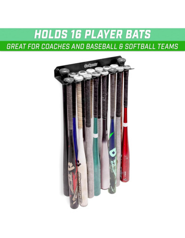 Estante Colgante para Bate de Béisbol GoSports - Capacidad 16 Bates - Negro