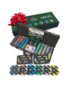 Set de Poker Paulie con 500 Fichas de Cerámica y Accesorios