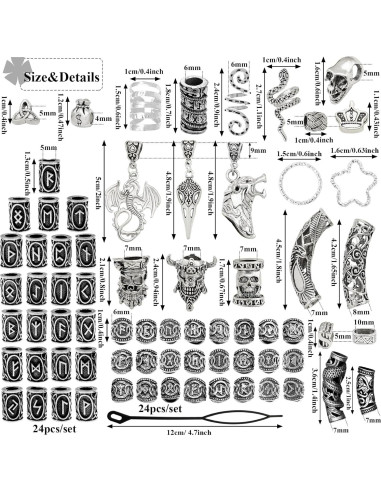 215 Accesorios Vikingos para Dreadlocks Fscwlmon - Plata