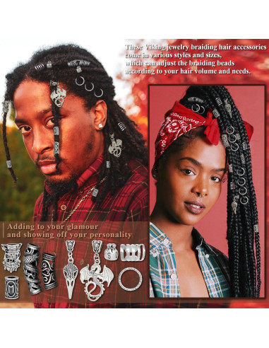 215 Accesorios Vikingos para Dreadlocks Fscwlmon - Plata