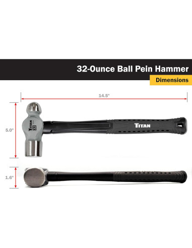 Martillo de bola Titan 63024 1.20 kg, mango de fibra de vidrio