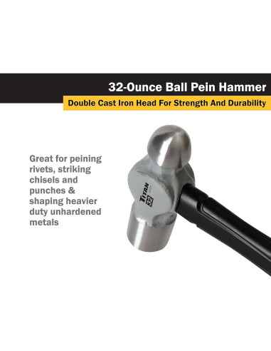 Martillo de bola Titan 63024 1.20 kg, mango de fibra de vidrio