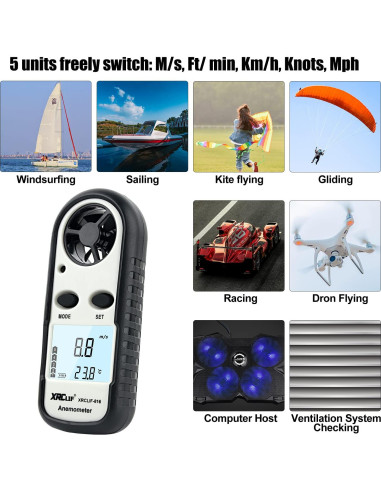 Anemómetro Digital XRCLIF de Mano con Termómetro - 0-30 m/s